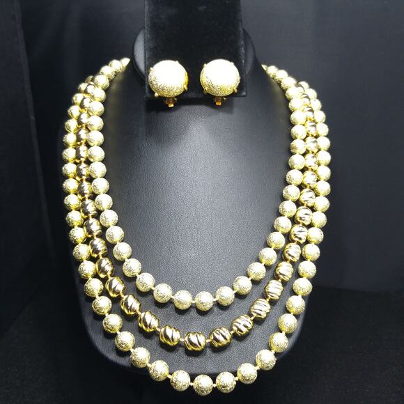 Vintage Glitter Beaded Necklace & Earrings, Art Beads, Hand-knotted, 50s Jewelry - Picture 2 of 10